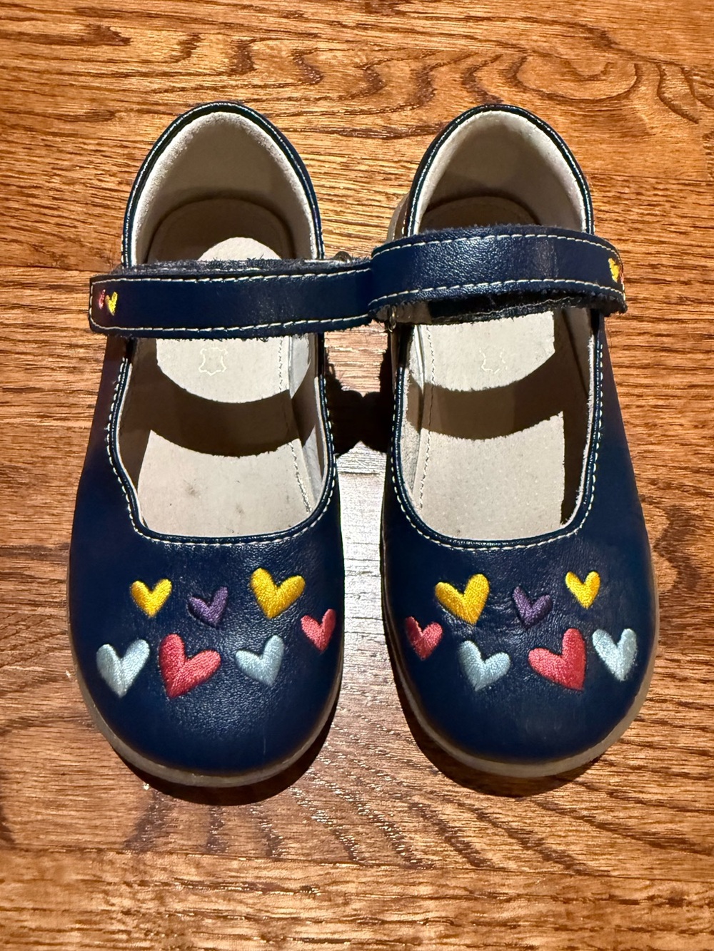 See Kai Run Ginny Navy Mary Jane Shoes with Embroidered Hearts Sz 11 - Picture 3 of 11